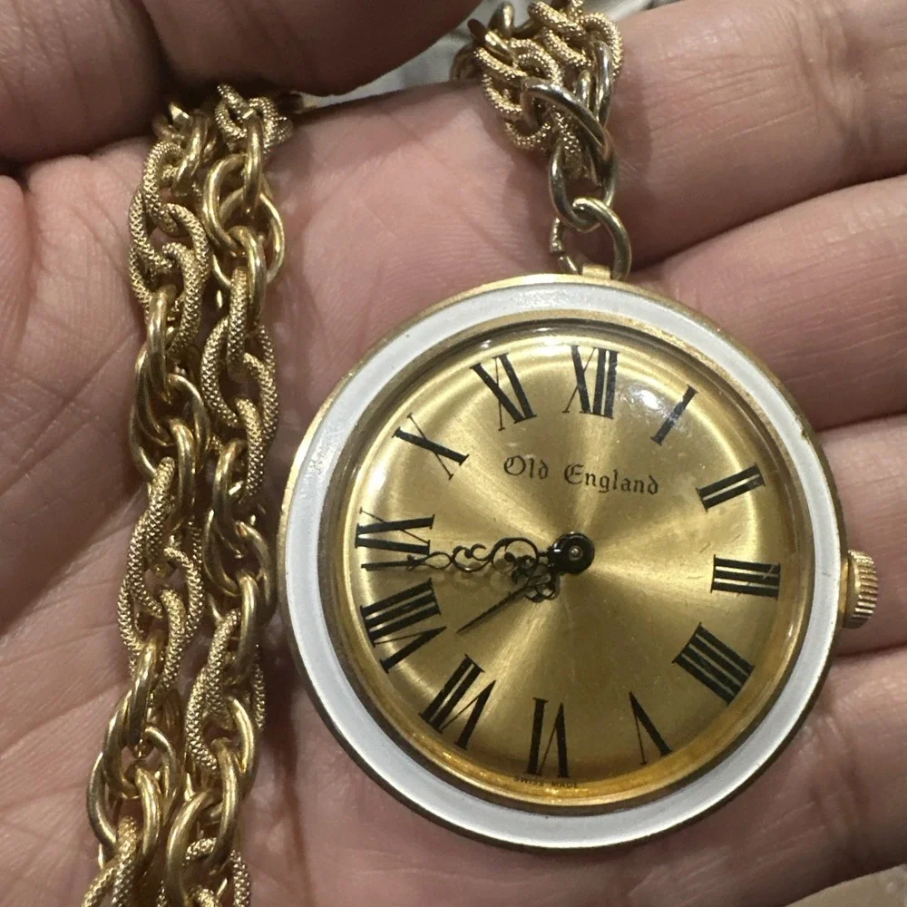 Working Vintage OLD ENGLAND Pocket Watch W/ Heavy Chain Manual Wind Swiss‎ Watch